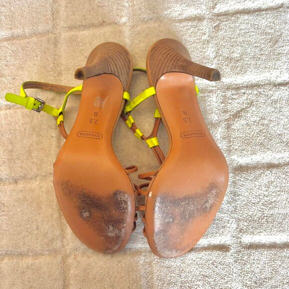 COACH Lana Leather Strappy Heel Sandal Yellow size 7.5 - Picture 3 of 5